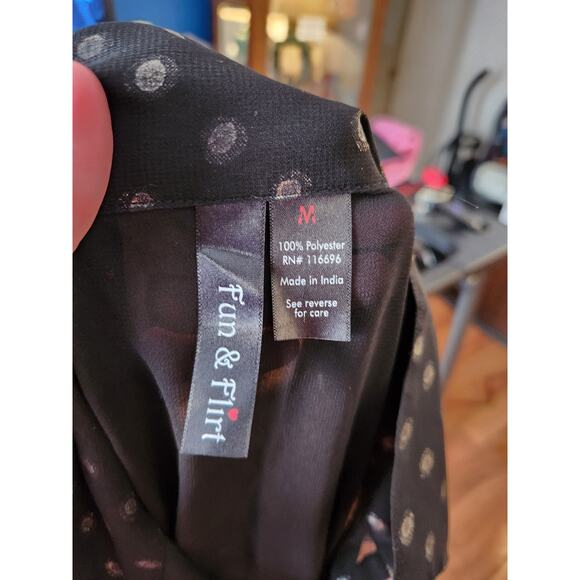 Fun & Flirt Black semi sheer button down blouse Size Medium - Picture 3 of 4